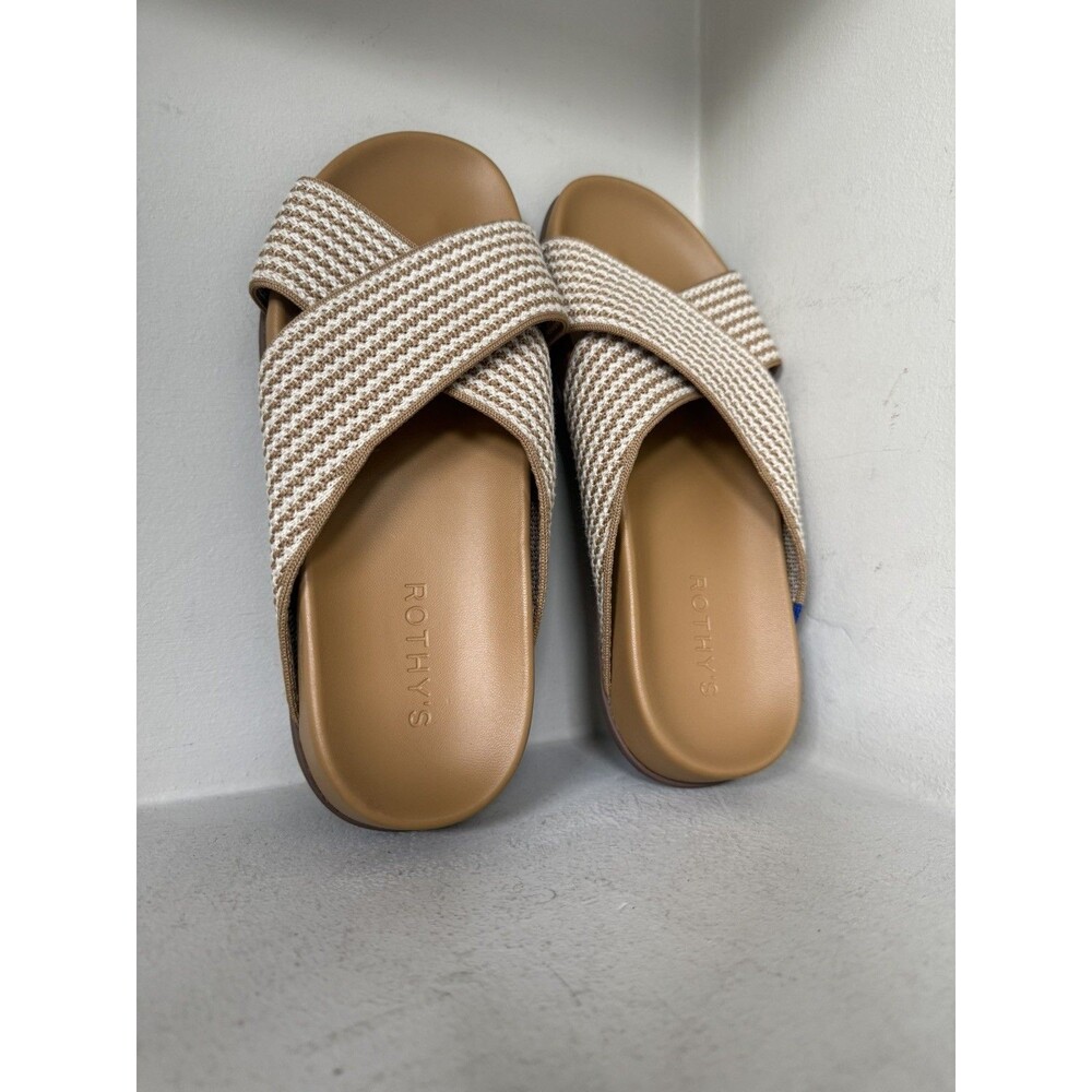 Rothy’s Weekend Slides New Women's Size 7.5 Beige Cream Stripes